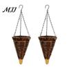 Rattan Hanging Basket Cone Flower Artificial Woven Planter Rustic Conical Plant with Metal Chains for Indoor Outdoor Garden Balcony