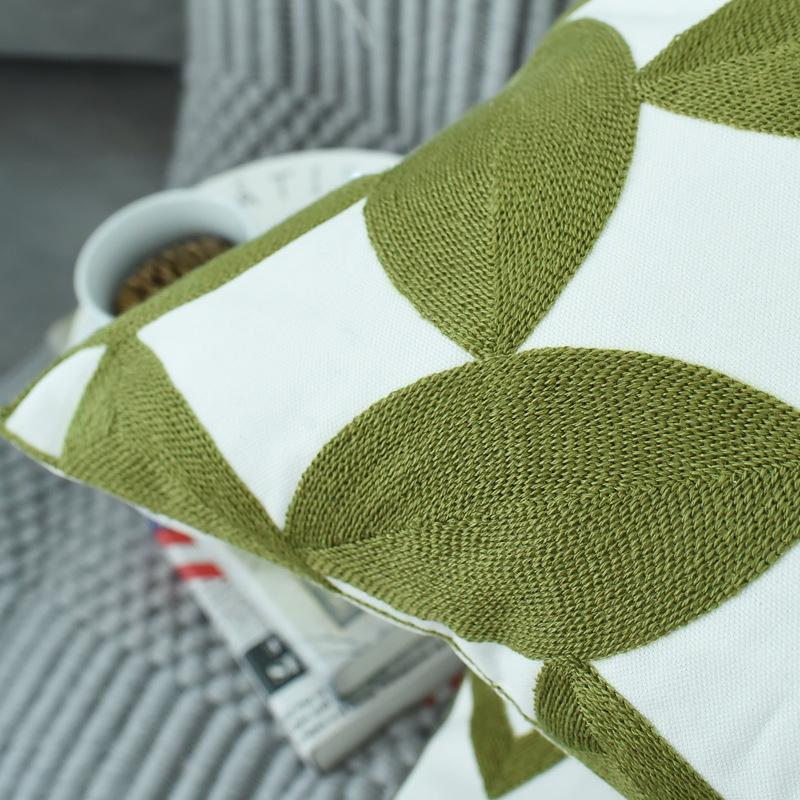 Nordic Geometric Green Embroidered Pillow Case Model Room Soft Ornament Ins Pillow Without Core Premium Durable