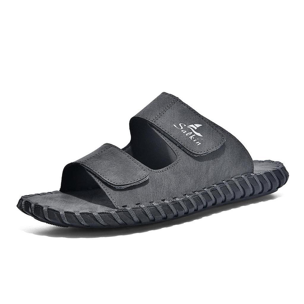 Summer 2026 Men's Large Leather Outdoor Beach Slippers, Size 48
