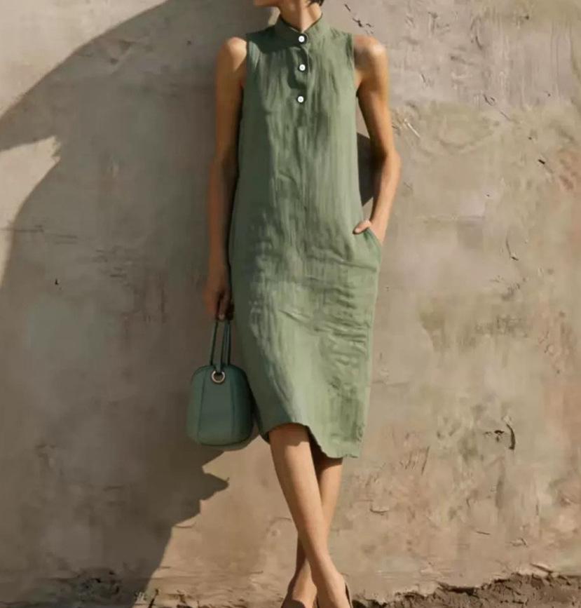 Women S Loose Sleeveless Solid Color Beach Midi Dress