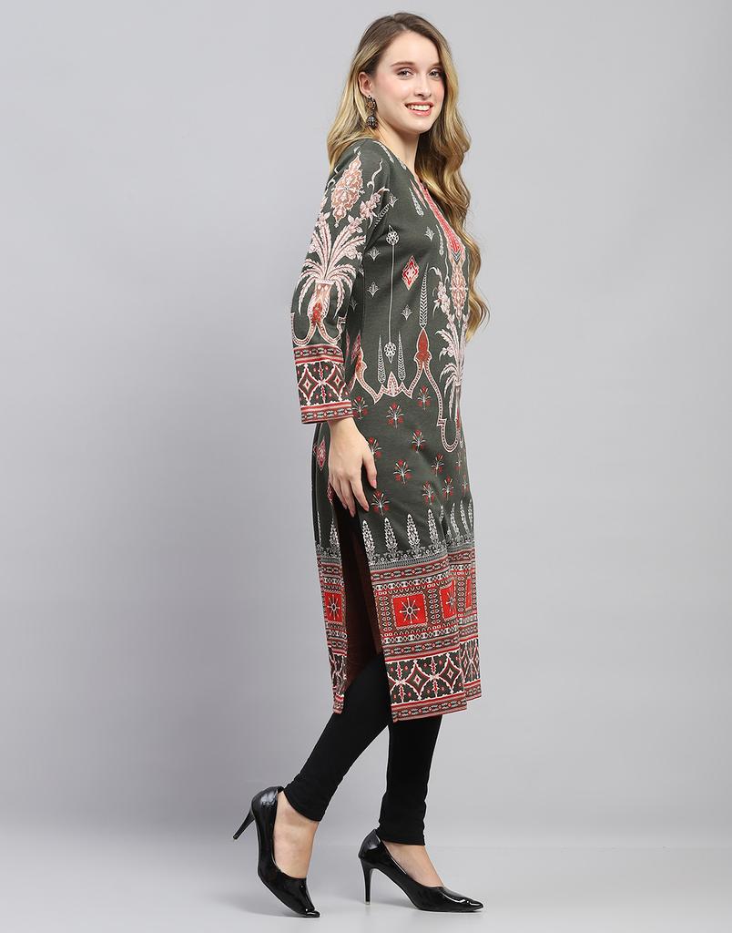 MONTE CARLO Womens Self Design Round Neck Wool Blend Kurti
