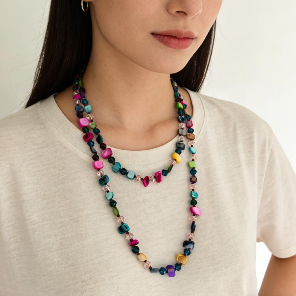 Original Summer Bohemian Color Multi-Layer Shell Glass Crystal Beads Long Sweater Chain Women'S Necklace