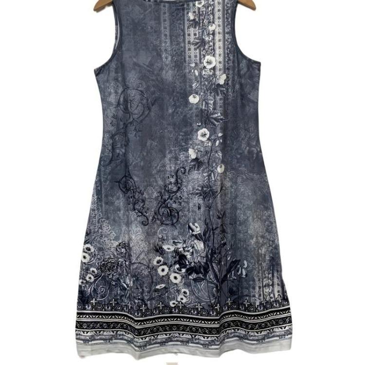 Women Casual Midi Dress Notched Neck Floral Print Sleeveless Clothing