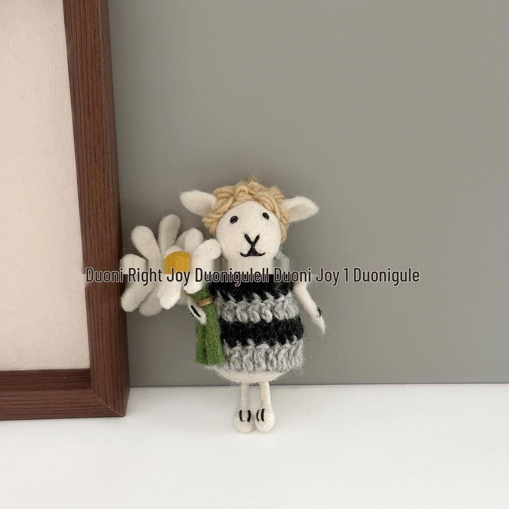Blonde Flower Wool Felt Lamb Doll Pendant - Bag Charm, Keychain, Car Ornament