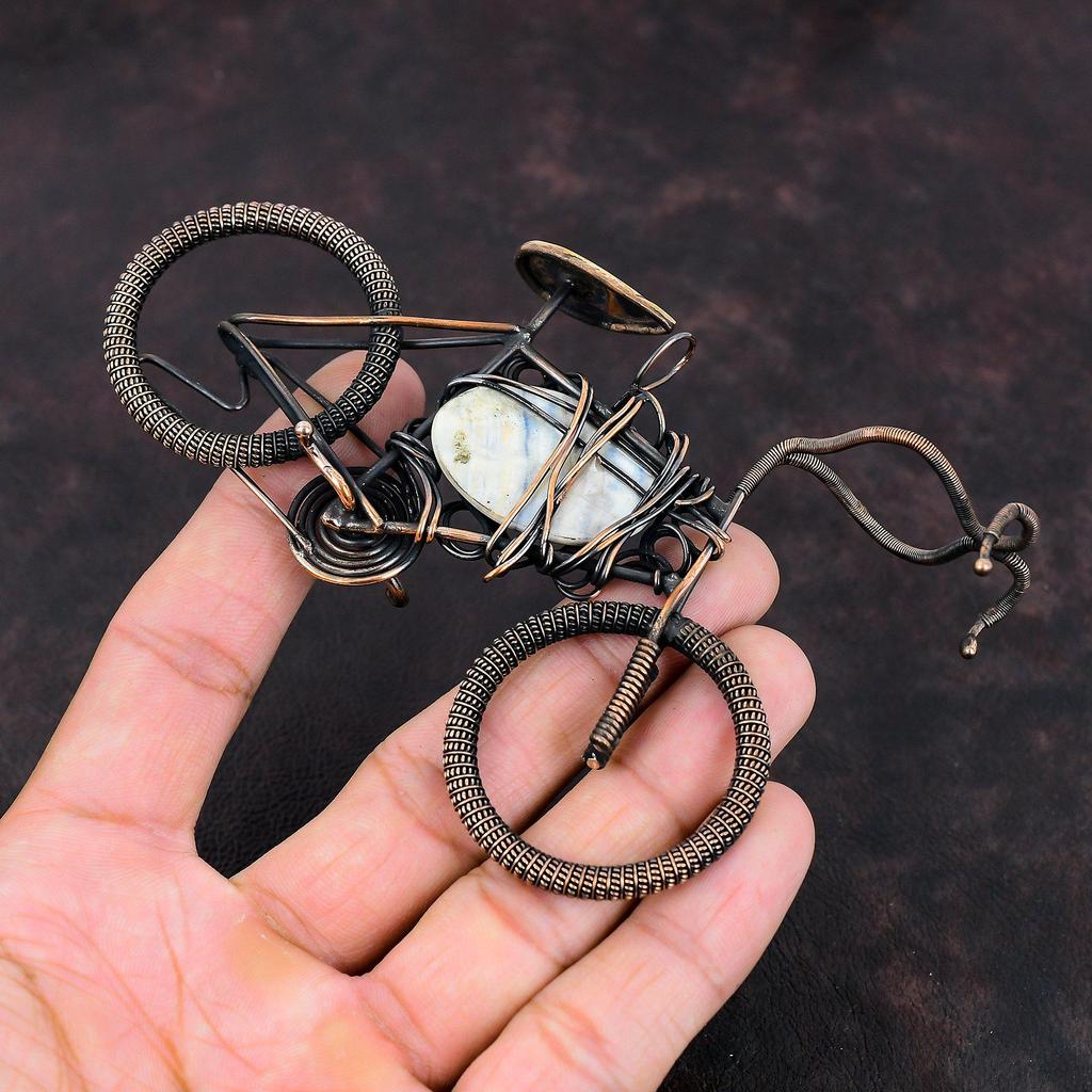 Blue Scheelite Pendant Copper Wire Wrapped Pendant Handmade Gemstone Pendant Beautiful Cycle Pendant Copper Wire Wrap Jewelry Gift For Women