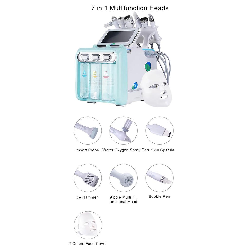 Hydrogen Oxygen Facial Machine Moisturizing Multifunction Face Skin Care Device with 6 Probes for Home Beauty Salon 7 in 1 US Plug