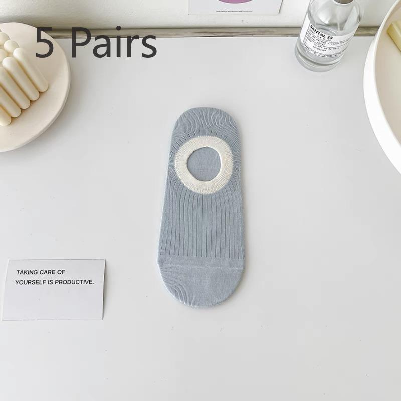 5 Pairs of Pure Cotton Boneless Sweat Absorbing Silicone Anti Slip Shallow Mouth Invisible Boat Socks for Women In Summer
