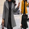 Women's Mid-Length Coat, Single-Breasted Notched Lapel, Casual Outerwear, Available In Grey, Mustard Yellow, and Black