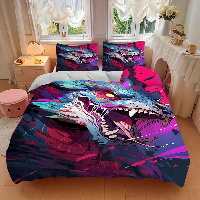3pcs Bedding Set Dragon Includes 1 Comforter + 2 Pillowcases, Without Pillow Inserts, Soft Comfortable, Lightweight Breathable, Printed Home