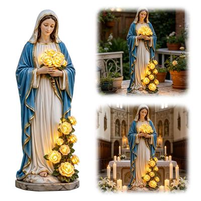 Harz Religiöse Figur Handgefertigt Outdoor Harz Maria Ornament LED Beleuchtet Maria Statue für Garten & Religiöse Heimdekoration