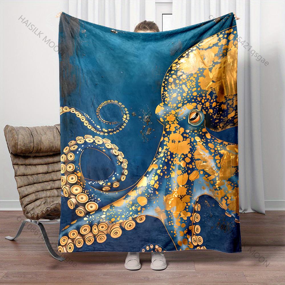 Multiple sizes Octopus pattern art design Print Blanket Flannel Material Soft Warm for All Seasons Home Outdoor Camping Picnics