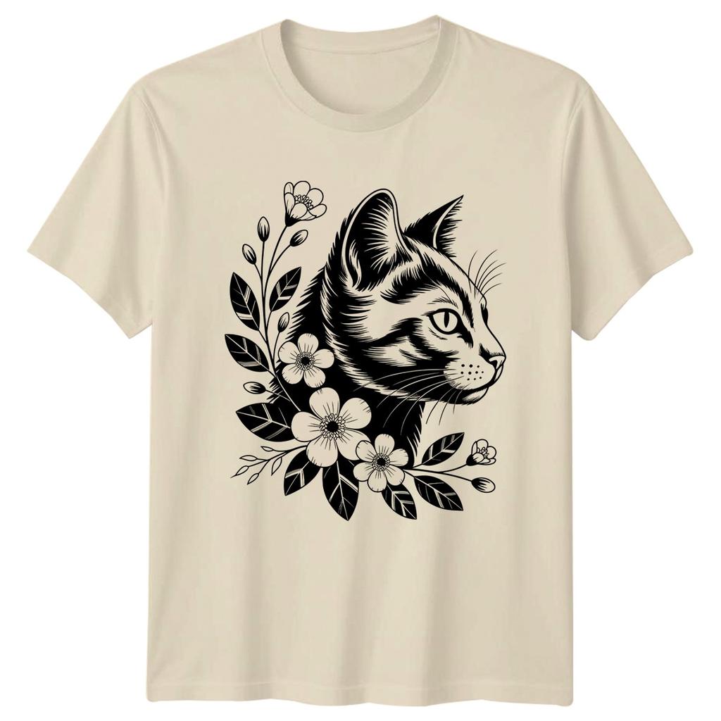 Floral Cat Head Botanical Unisexs TShirt Pet Lover Animals Gift For Her