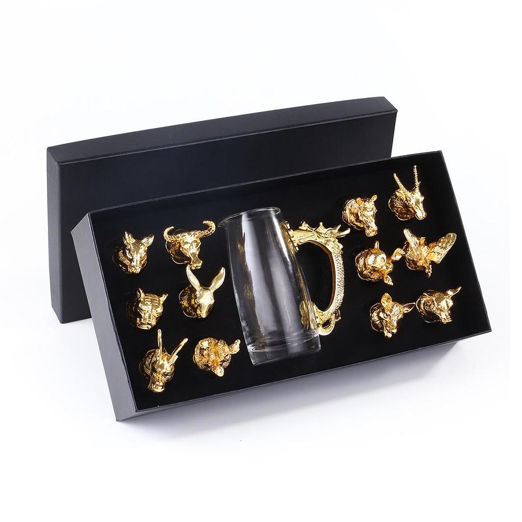 Set di Calici da Vino Animali dello Zodiaco - Classici Calici Regalo di Capodanno per la Casa, Set da Vino Bianco One-Bite