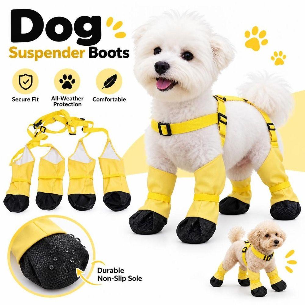 Anti-Slip Dog Suspender Boots Adjustable Fit Pet Paw Protector Dog Rain Boots Pet Outdoor Walking