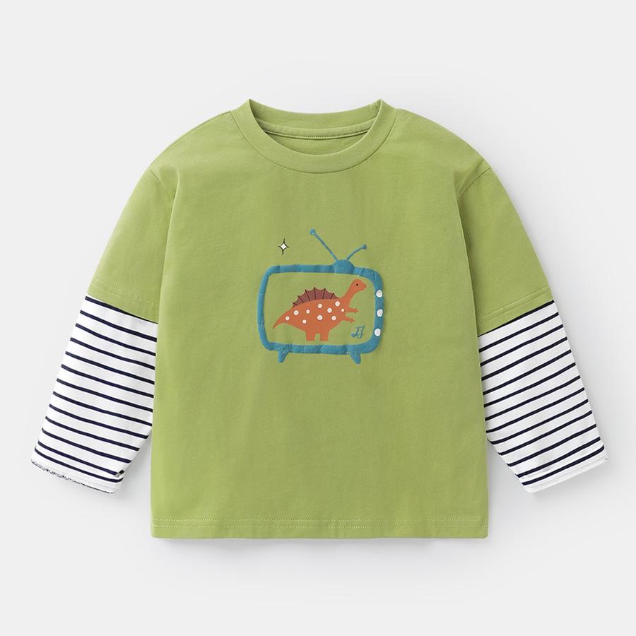 

Детская футболка с длинным рукавом, имитация двухслойности, весенняя - Новый детский базовый топ U15706 130 cm зелёный