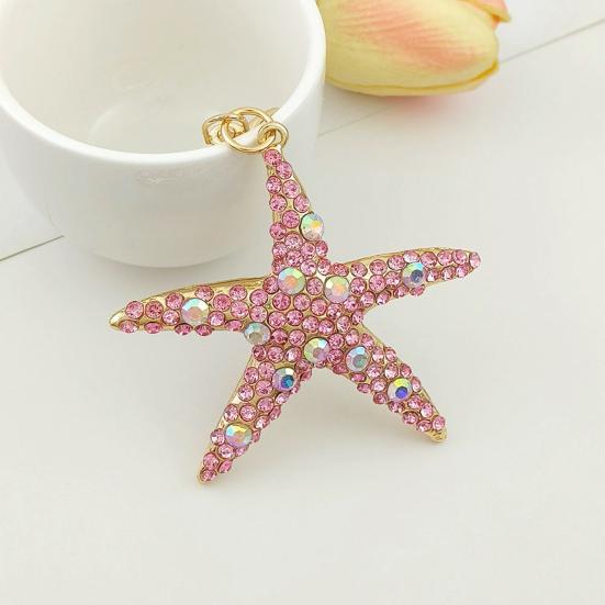 Keychain Pendant Rhinestones Inlaid Starfish Design Key Chain with Lobster Clasp Bag Charm Backpack Accessory