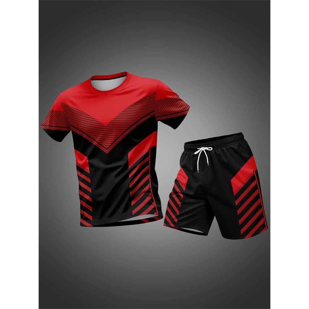 Plus Size Men's Quick-Dry Short-Sleeve T-Shirt and Shorts Set Men's Breathable Athletic Set Fitness T-Shirt and Shorts Set