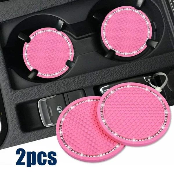 Car Non-slip Water Cup Pad Diamond Rhinestone Decor Rubber Round Mat Cup Holders Anti-skid Silicone Pads Auto Accessories