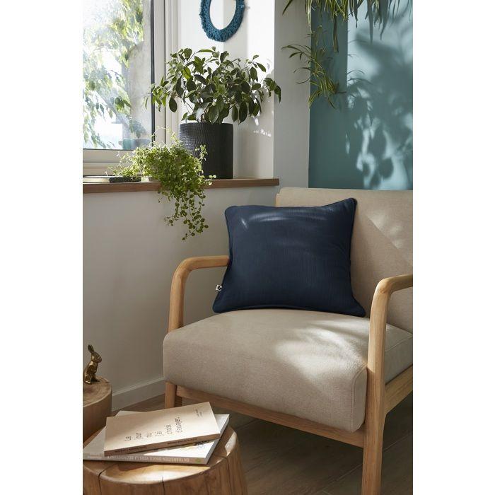 Coussin déhoussable 45 x 45 cm GAIA Bleu nuit – Gaze de coton avec passepoil élégant