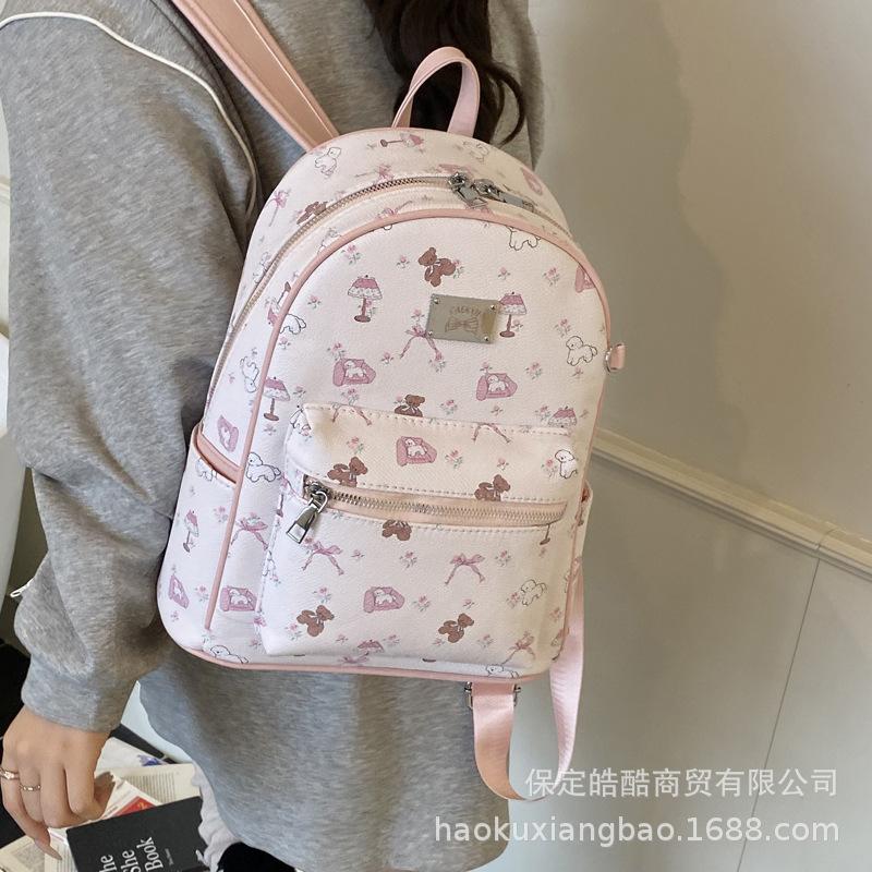 Backpack Women's Backpack 2025 New Fashion Versatile College Student School Bag High Sense Large Capacity Printed Travel Bag