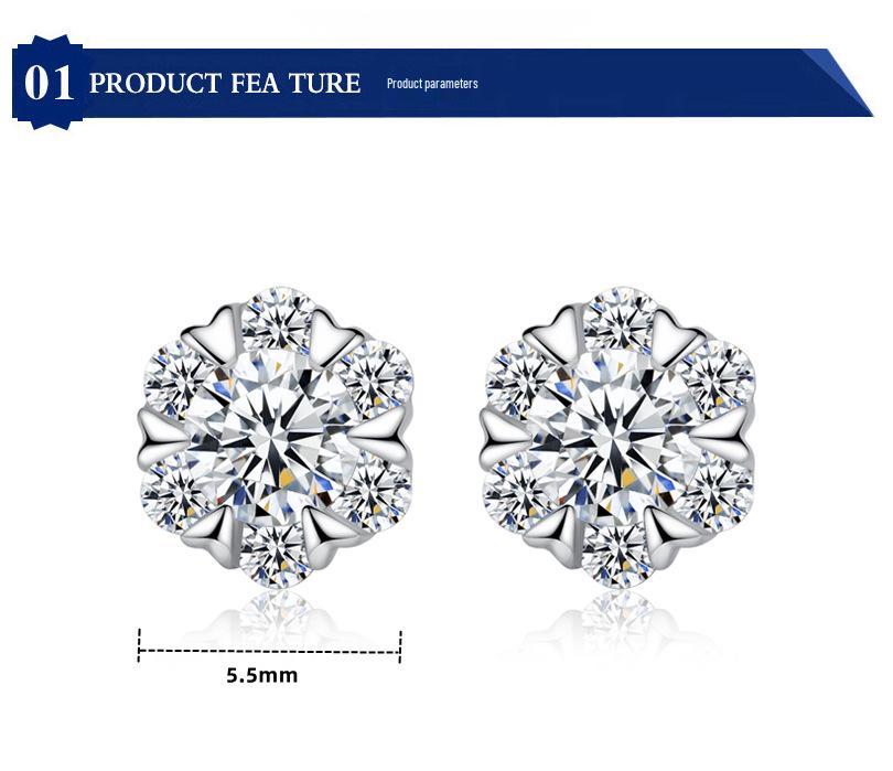 S925 Sterling Silver Snowflake Moissanite Hexagram Earrings, Simple Christmas Studs