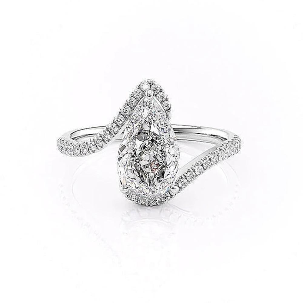 2026 Hand-inlaid Pear-shaped Water Drop-shaped Zircon Ring Women s New European and American Rings 6 платиновый