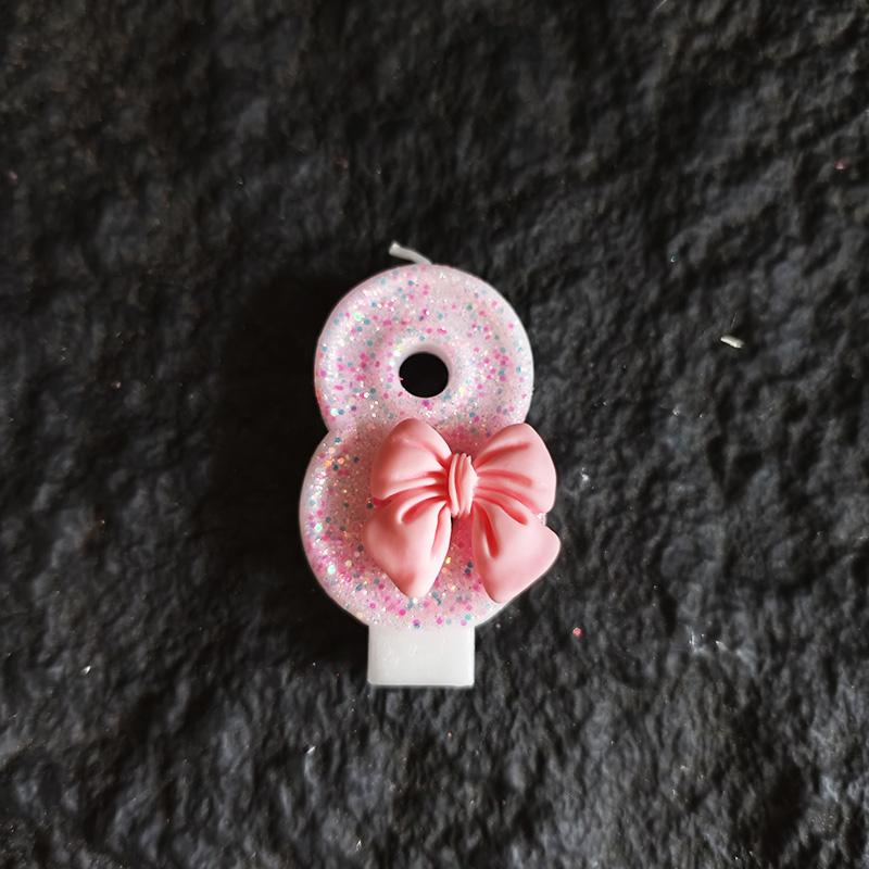 3D Birthday Candles with Pink Bow Decorations Numbers 0-9 Suitable for Birthdays Parties Festivals New Year's Celebrations