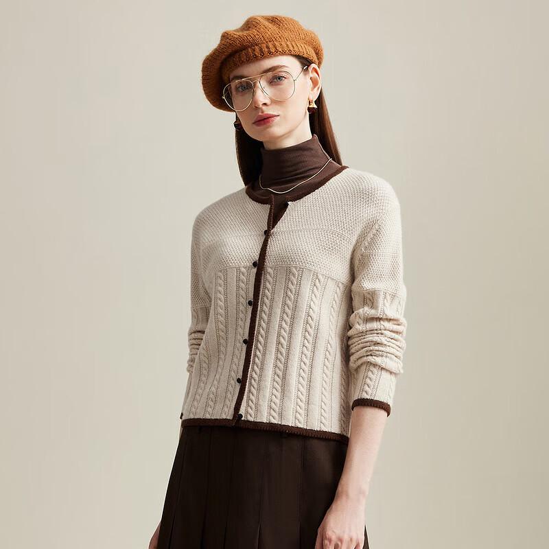 Zhaojun Women's Colorblock Cable Knit Pure Cashmere Cardigan