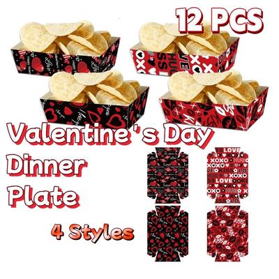12Pcs/Set Creative Disposable Paper Food Trays Paper Rectangular Party Snacks Trays Boat-Shaped Trays Festival