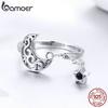 BAMOER Genuine 925 Sterling Silver Moon And Star Long Chain Star Adjustable Finger Ring