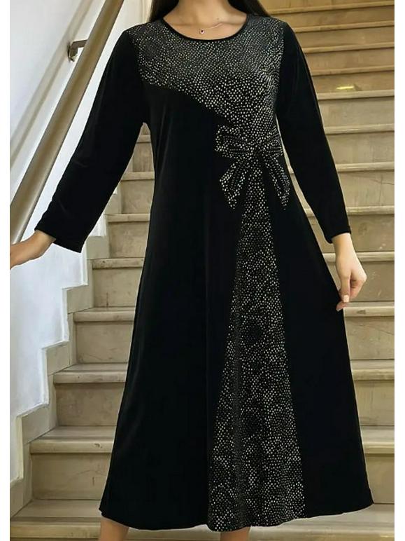 

2025 Spring/Summer Mid-Length Round Neck Printed Dress 4XL чёрный