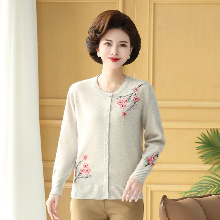 

Premium Wool Embroidery Cardigan for Elderly Women - Autumn Sweater for Mom or Grandma 4XL