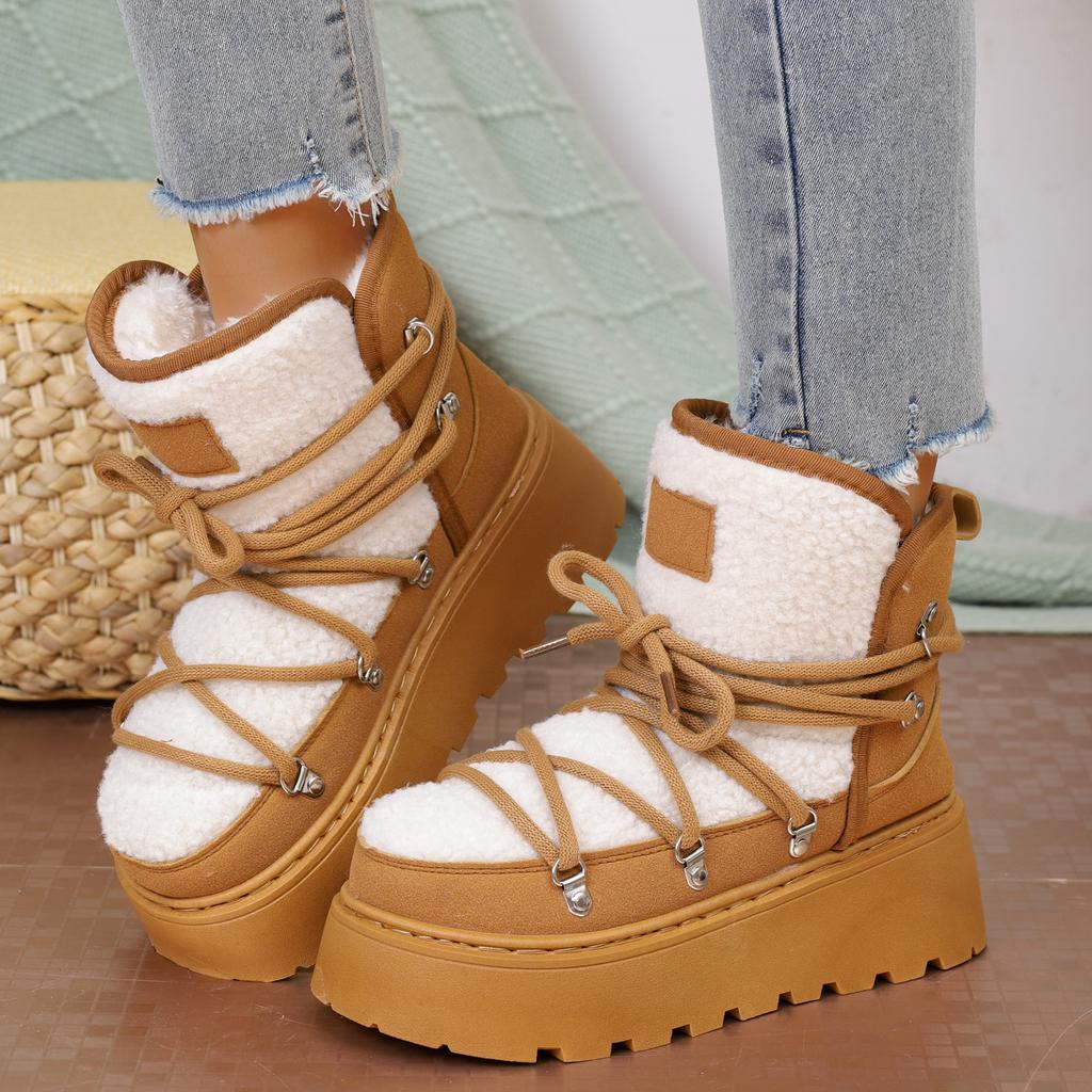 Fashion Winter Women Outdoor Ankle Boots High Top Lace-up Shoes Non Slip Fashion Cotton Platform Boot Plush Warm Snow Boots for Women