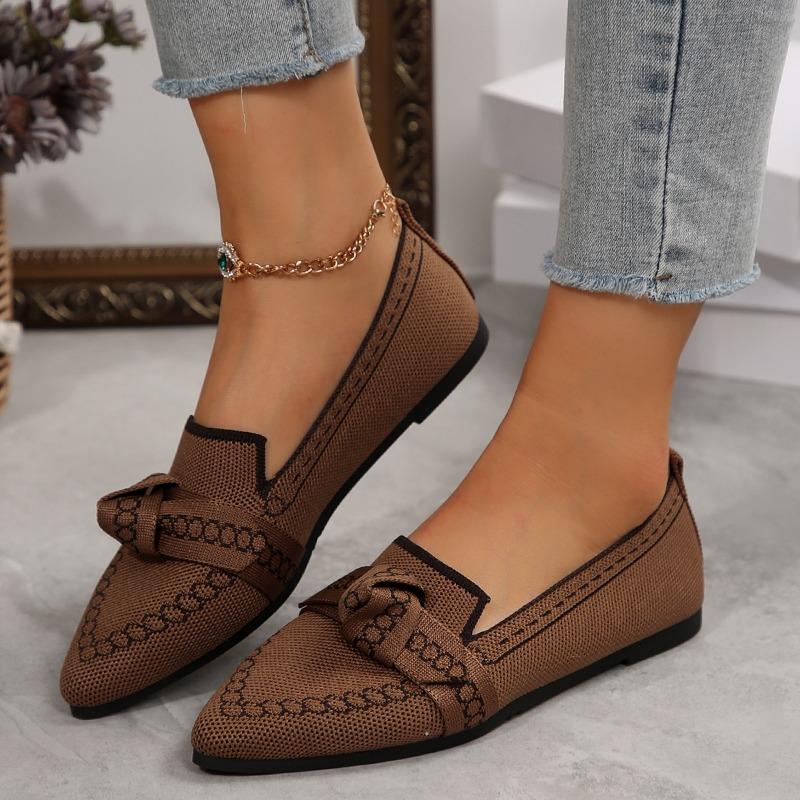 Spot Foreign Trade Thin Pointed Large Size Flat Single Shoes Fly Weaving One Pedal Bow Casual Breathable Women's Shoes