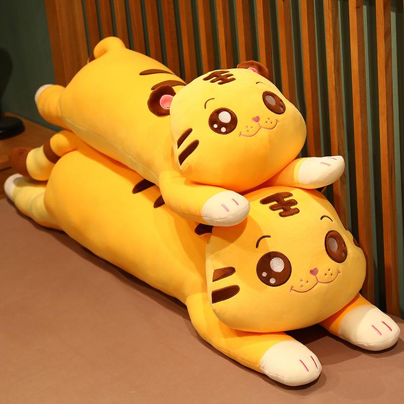 Lying Down Tiger Throw Pillow Cushion Plush Toy Soft Yellow Little Tiger Doll Children Baby Soothing Doll