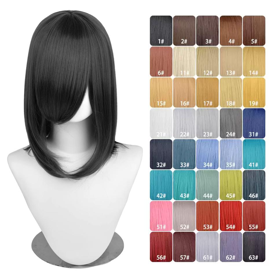 40cm Anime Synthetic White Purple Cosplay Wigs Short Green Hair Straight Silver Wig Pink Hairpiece Short Wig with Bangs