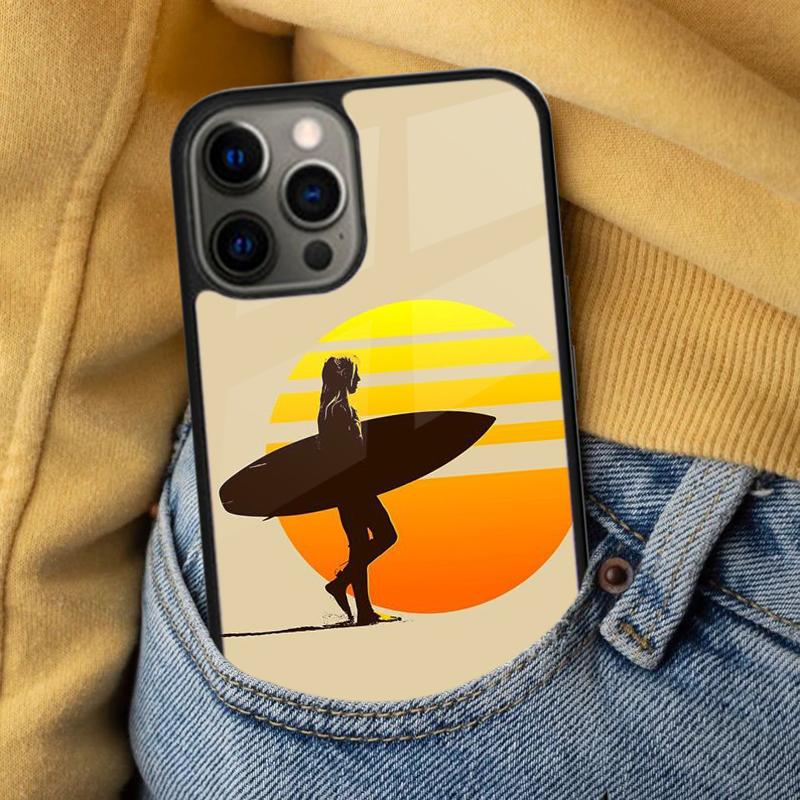 Surfboard Surfing Art Surf Girl Soft Phone Case for iPhone 17 Air 16e Pro Max 15 Pro 13 14 Plus 11 12 MagSafe Magnetic Coque