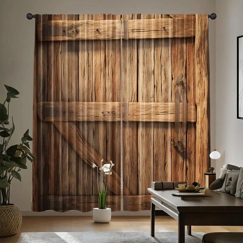 Rostbruna träplankmönstrade gardiner, lämpliga för sovrum och vardagsrum, heminredning, familjedekoration, jul