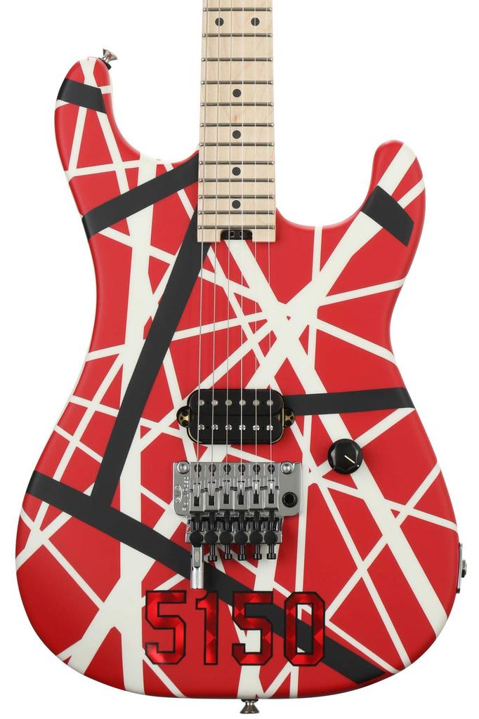 EVH Electric Guitar Striped Series Maple Red with Black and White Stripes 5150®, Fingerboard,