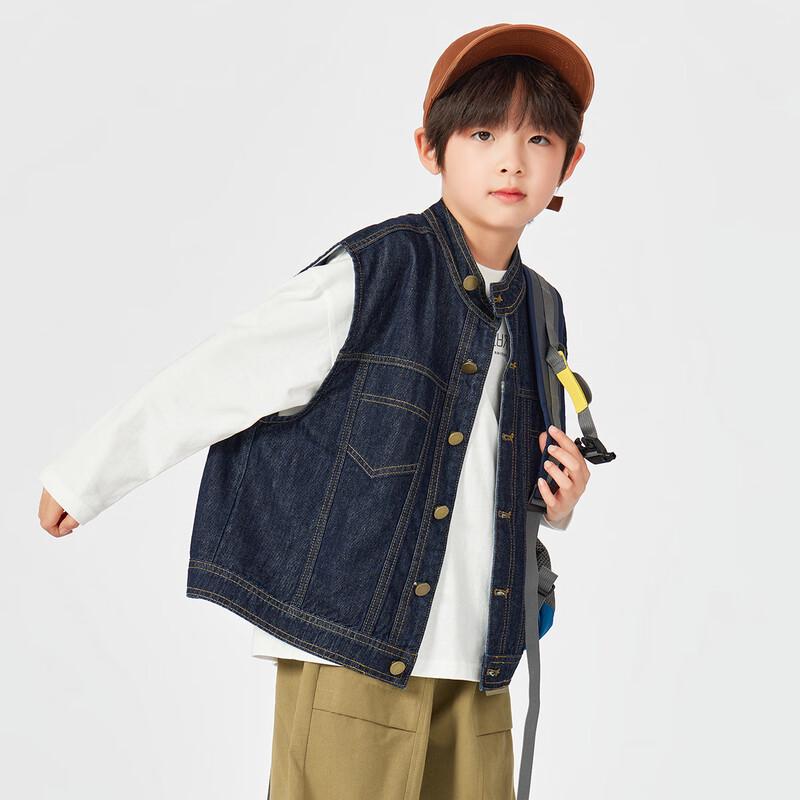 Boys Loose Fit Stand Collar Denim Vest 170