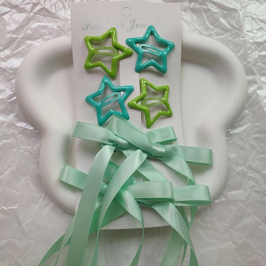 6-piece Set of Women's Hair Accessories, Starry and Bow Set, Ballet Style Bow Ribbon Ribbon Hair Clip, Double Ponytail Ribbon