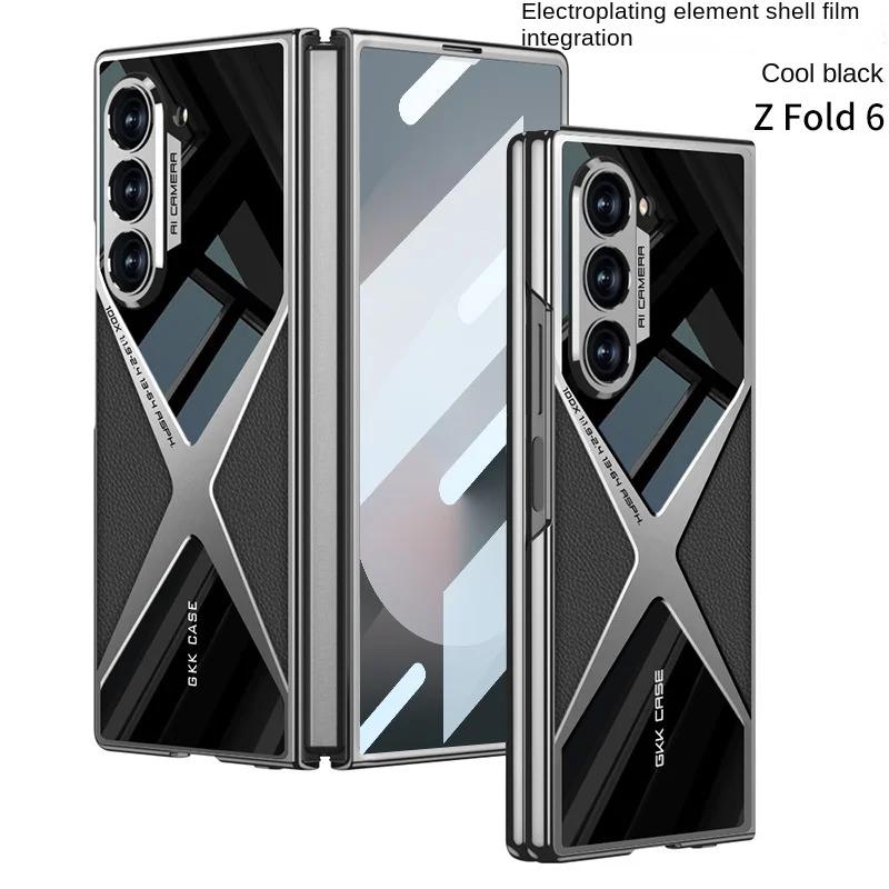 Electroplated Leather Phone Case for Samsung Galaxy Z Fold 7 6 5 4 3 Fold7 Fold6 Fold5 Fold4 5G Hard Shell Protective Film Cover