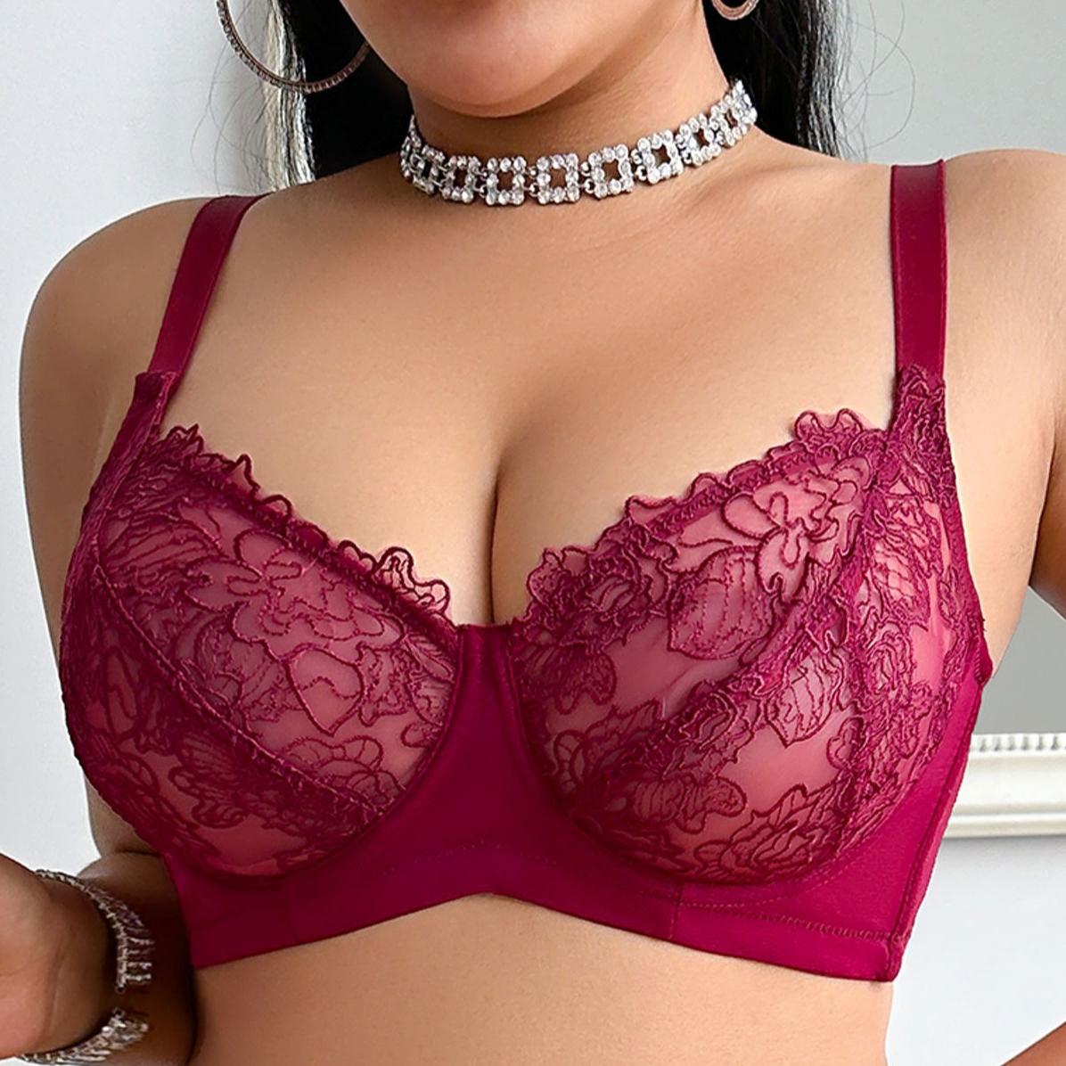 

Удобный бюстгальтер пуш-ап на косточках, сексуальный, кружевной, дышащий, женский, с красивой спиной, больших размеров, нижнее белье 110F бордовый
