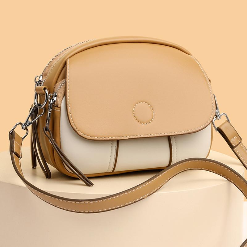 Women Vintage Contrast Color Flap Small Shoulder Bag PU Leather Shell Crossbody Bag Casual Style Shopper Handbag ARI