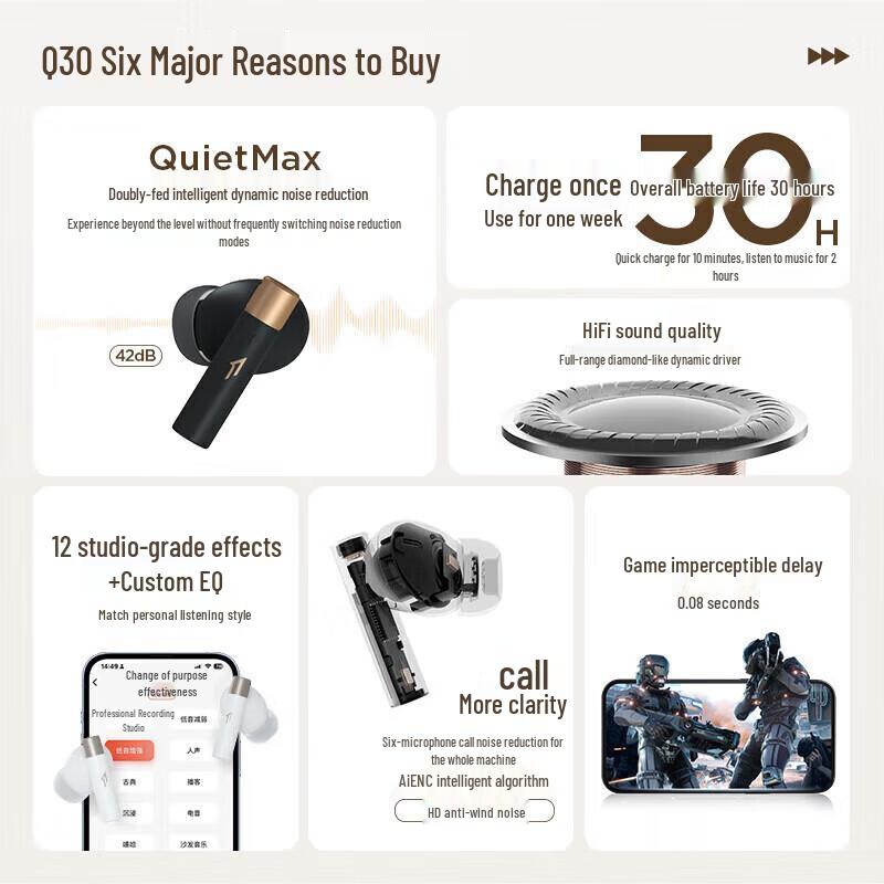 1MORE Q30 Active Noise Cancelling Wireless Gaming Earbuds