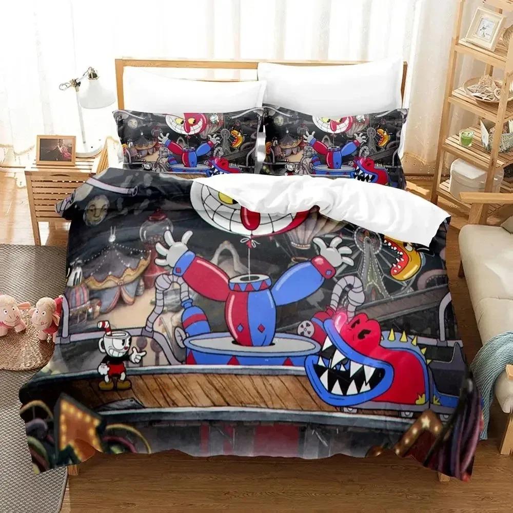 Cartoon Mugman Cuphead Bedding Set Duvet Cover Bed Set Quilt Cover Pillowcase Comforter King Queen Size Boys Adult Bedding Set