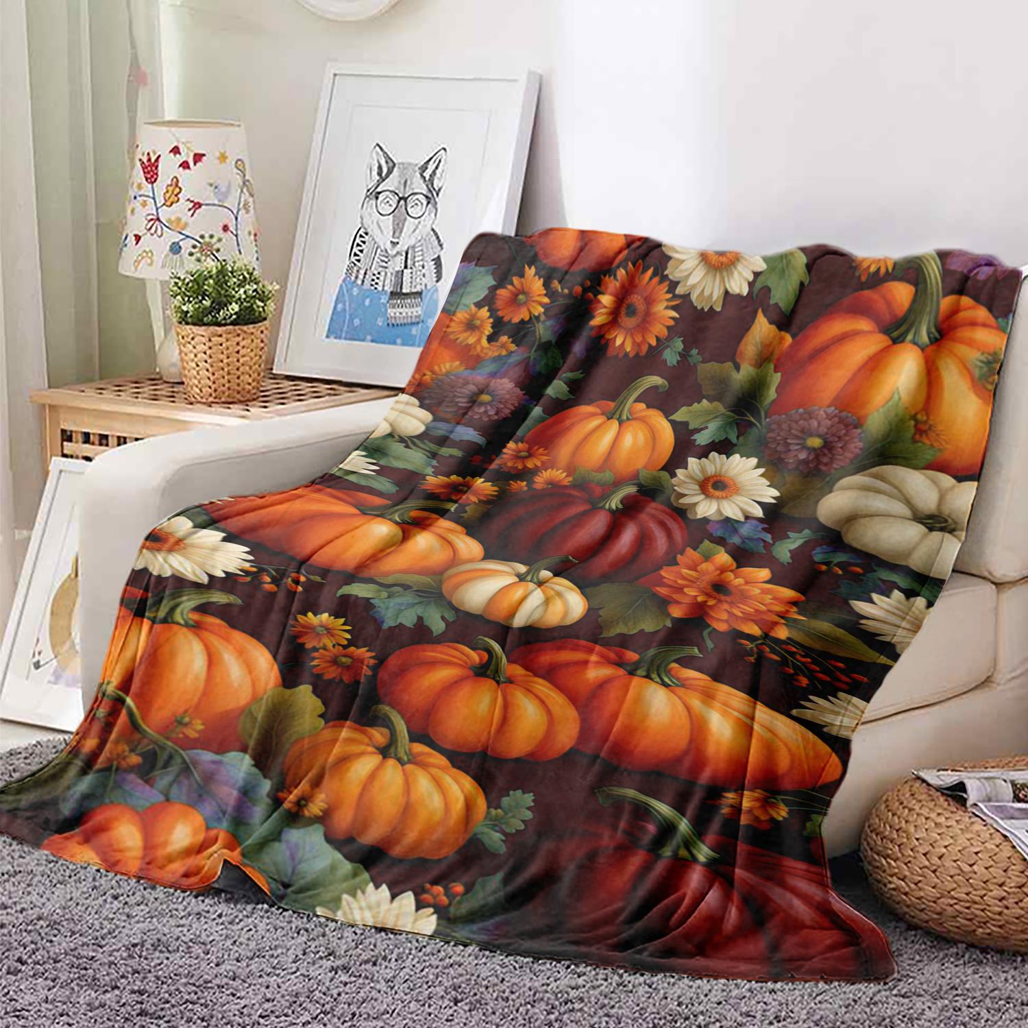 

Cute Cartoon Pumpkin Print Halloween Throw Blanket for Couch And Bed - Soft Cozy Sofa Blanket for Fall And Thanksgiving Gifts 30x40in
