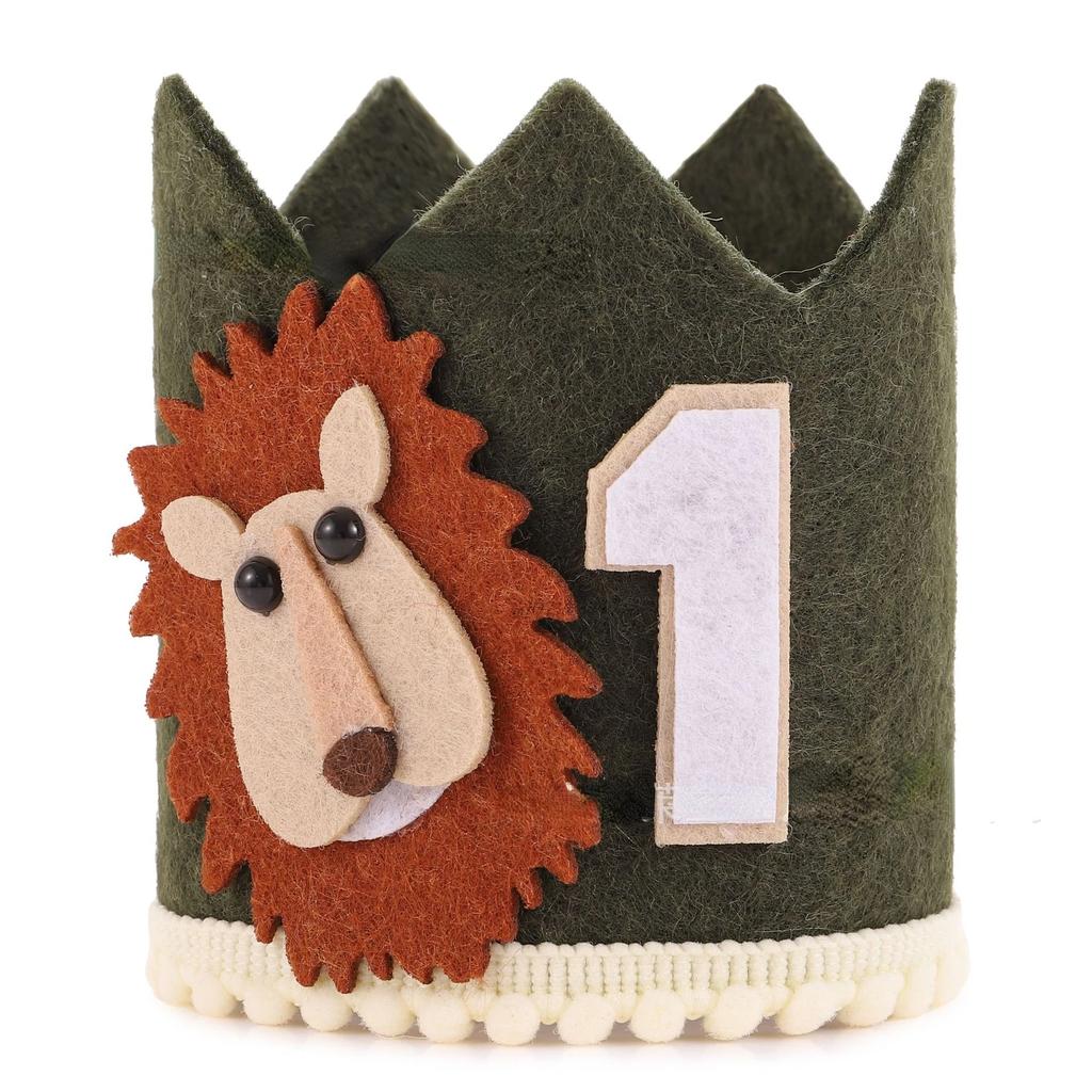 First Kids Birthday Party Glitter Brown Bear Hat ONE Burlap Lion Birthday Crown Baby Shower Photoprops Party Decorations