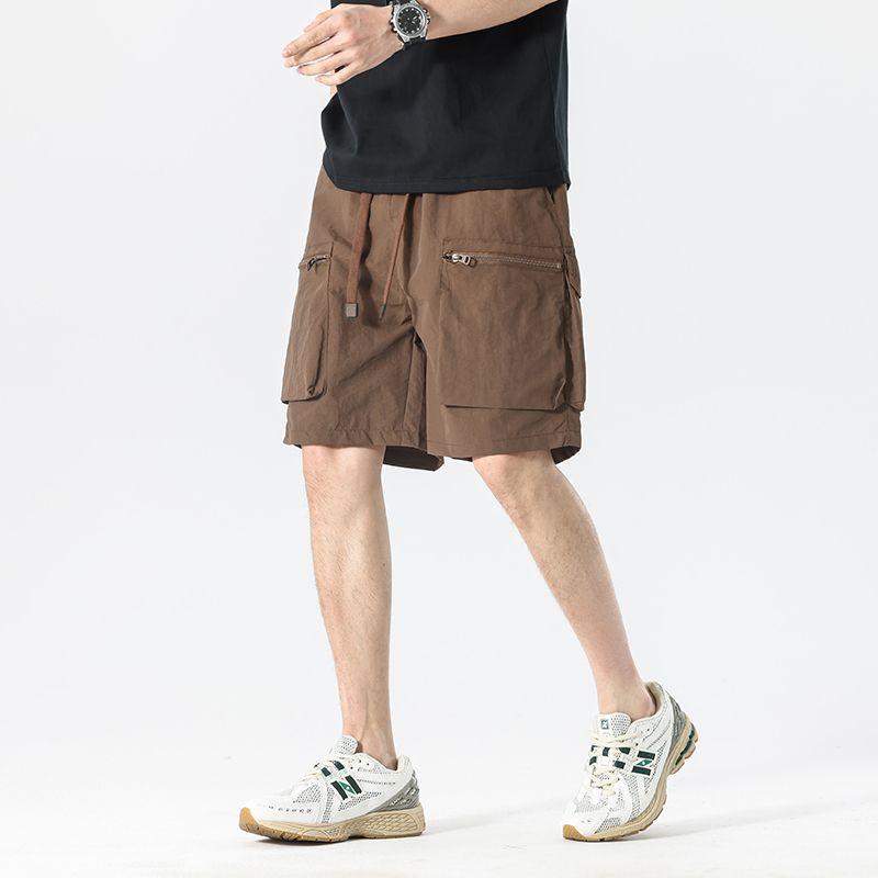 

Medm Beprp Summer Multi-pockets Army Green Ice Silk Shorts Boys Handsome Trendy Hong Kong Style Casual 5-Quarter Pants G55 Brown 3XL(Recommendation 80-90kg)