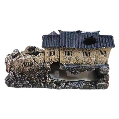 Realistic Antique Buildings for Fishtanks Aquariums Landscape Potted Plant Ornament Chinese Styles Fishtanks Shelter House X3UC